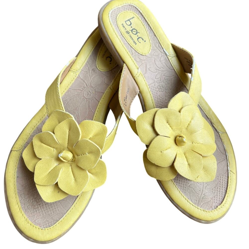 b.o.c. by Born Concept Halle Sandals Flip Flops Yellow Flower Leather Size 9